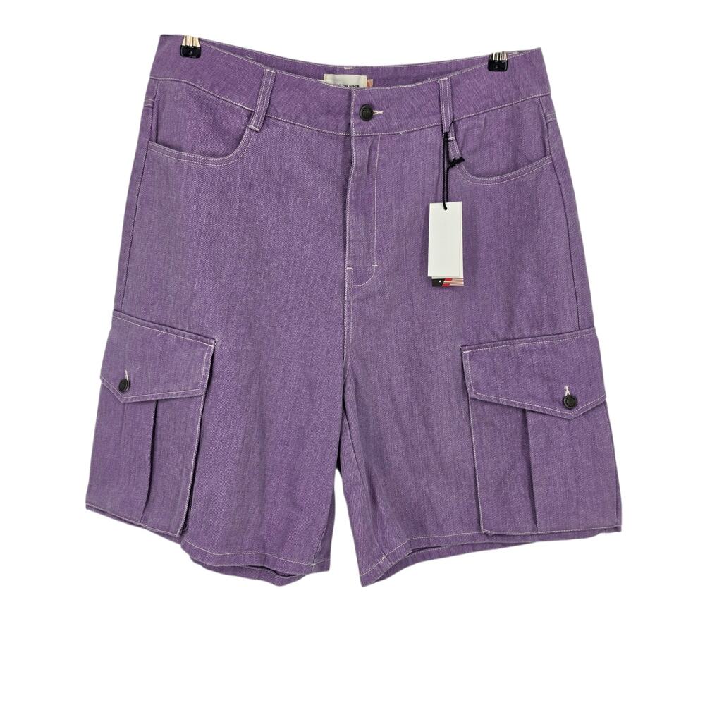 NWT Honor The Gift Purple Baggy Knee Length Cotton Denim Cargo Shorts Size XL